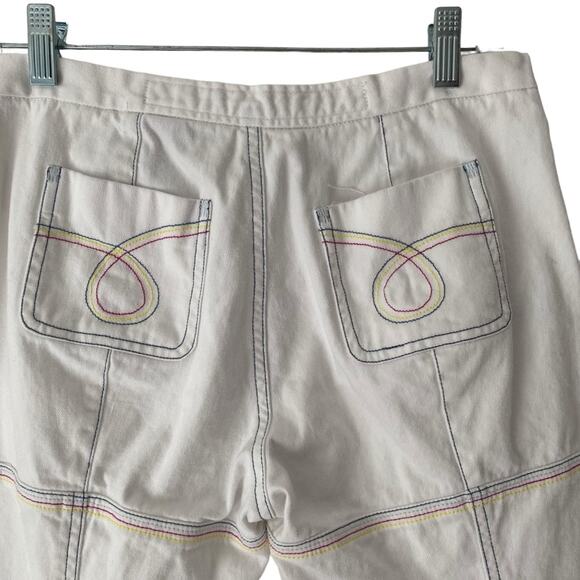 Marithe Francois Girbaud White Denim Capri Cropped Rainbow Embroidered Jeans 27 - Picture 7 of 11